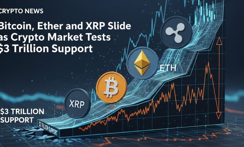 Crypto News Bitcoin, Ether and XRP Slide as Crypto Market Tests $3 Trillion Support