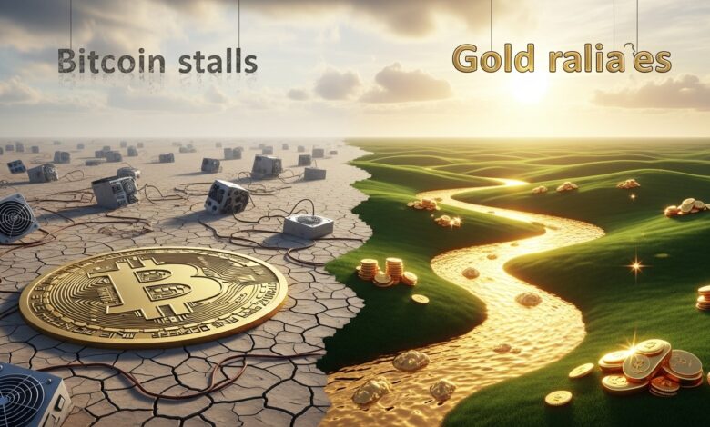 Bitcoin stalls as gold rallies